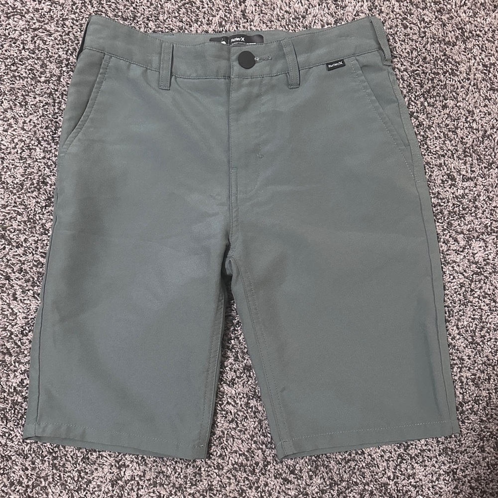Hurley Chino Shorts Boys Size 12 Green Excellent Nike Dri-FIT Flat Front Skater‎